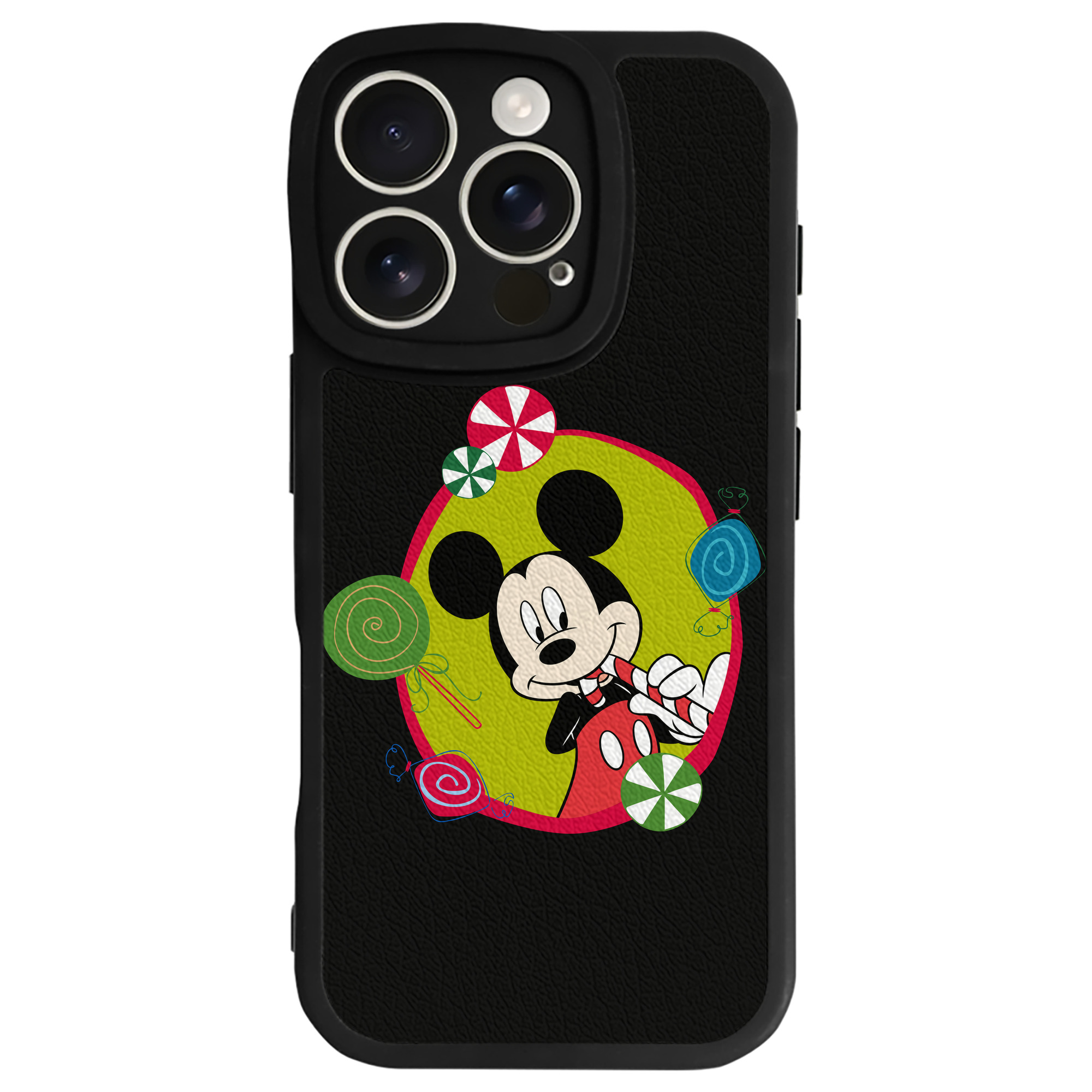 （画像用） ミッキーマウス Mickey Mouse 【iPhone 16シリーズ対応】シリコンスマホケース（レザー調） 材質：シリコン